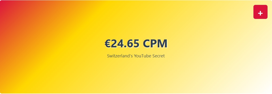 Switzerland YouTube CPM rates comparison showing €24.65 premium earnings